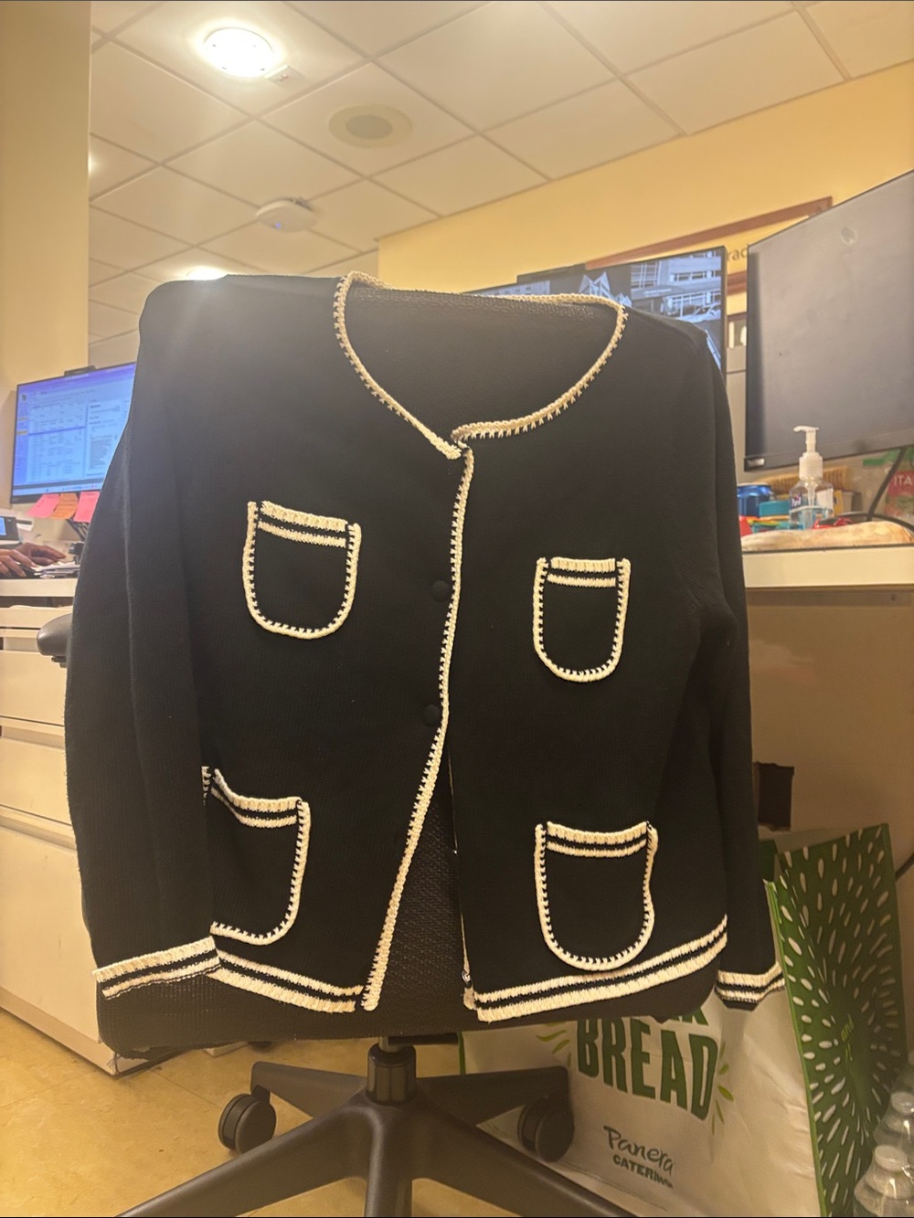 Black Knit Pocket Jacket with Contrast Trim - L